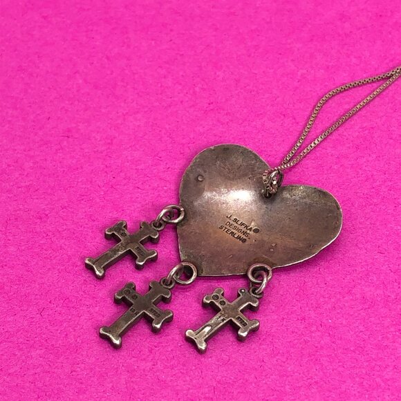 Vintage silver heart necklace cross Sterling J. Slifka Designs Navajo - 00G010 - Picture 3 of 3